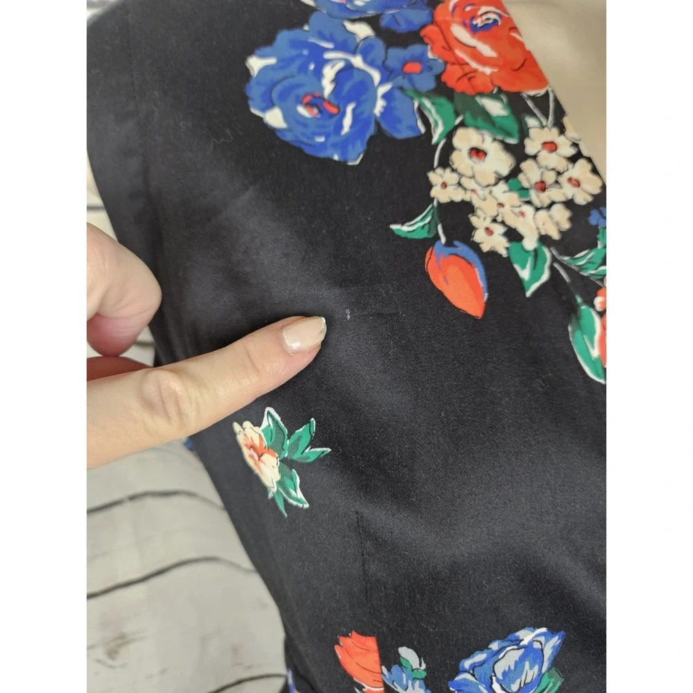 Tory Burch Navy Floral Printed Wrap Dress S Ruffle High Low Hem Sleeveless